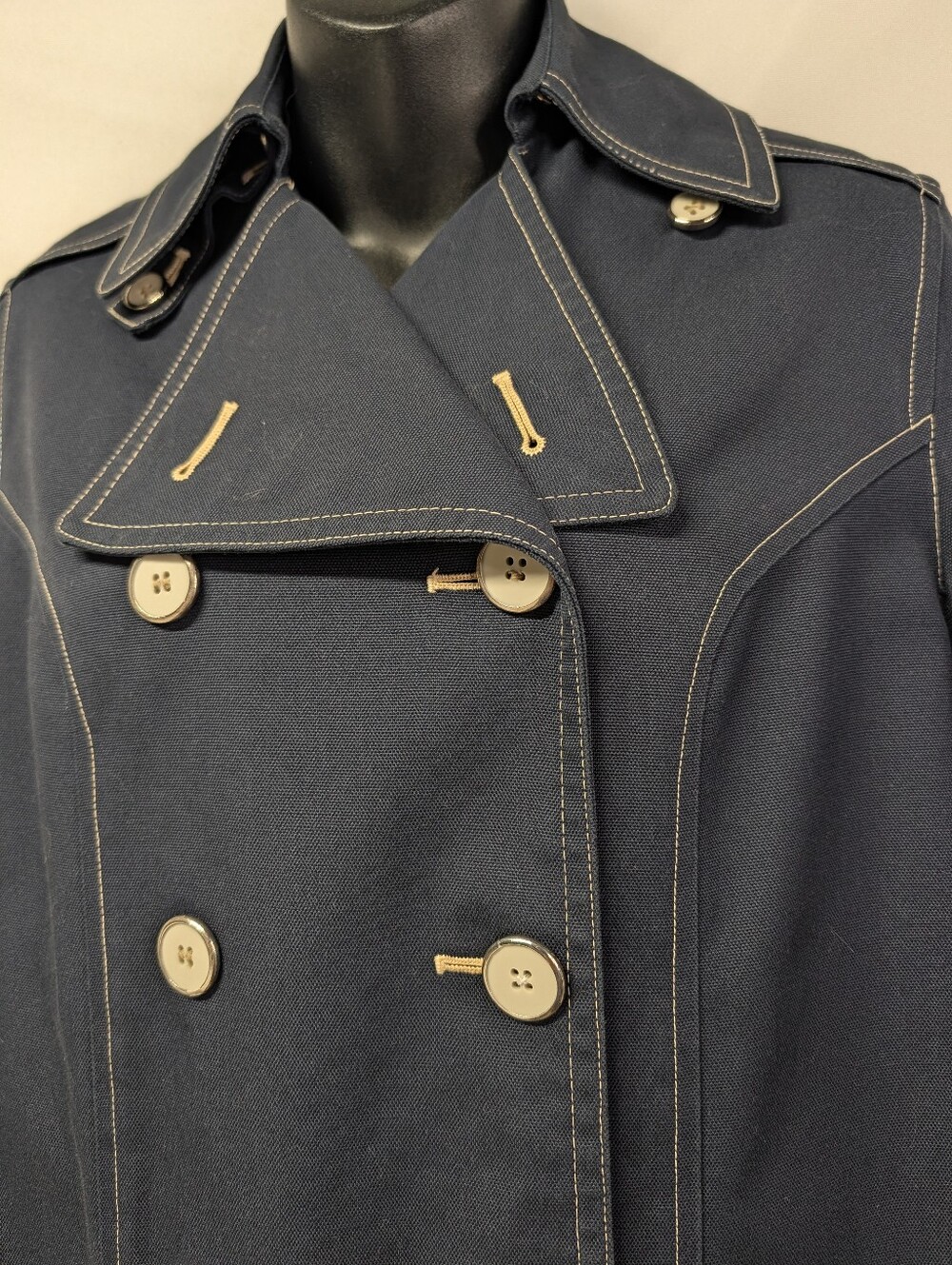 Misty Harbor Ltd. Navy Double-Breasted Trench Coat Lined Pockets Sz 7 Junior - Picture 10 of 13